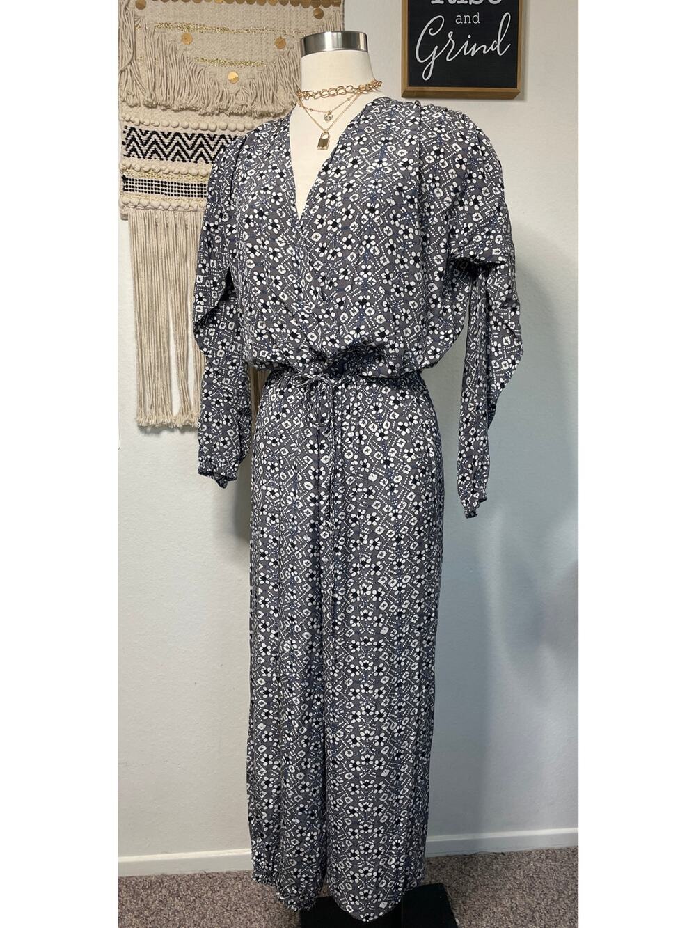 Ulla Johnson Woman’s Plus Size 4 Blue & Grey Long Sleeve Silk Jumper